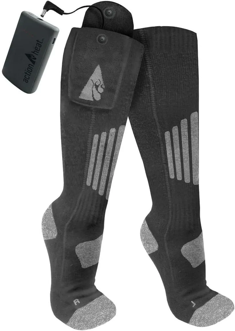 ActionHeat 3.7V Rechargeable Battery Heated Socks 2.0 with Remote Control – Cotton Thermal Socks – Electric Heating Socks for Cold Weather Outdoor Activities – Grey/Light Grey