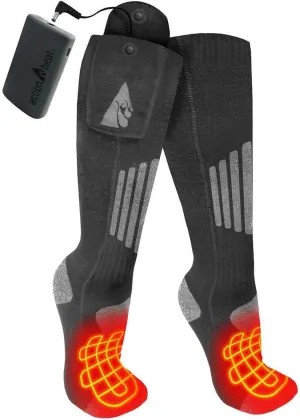 ActionHeat 3.7V Rechargeable Battery Heated Socks 2.0 with Remote Control – Cotton Thermal Socks – Electric Heating Socks for Cold Weather Outdoor Activities – Grey/Light Grey