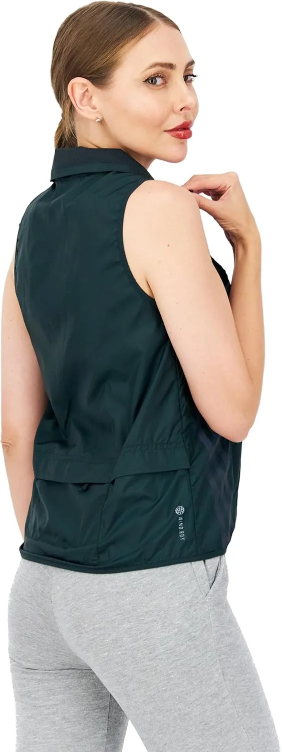 adidas Women's Run Icon 3 Stripes Wind Vest, Shadow Green