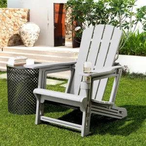 Adirondack Chair, All-Weather Adirondack Chairs with 2 Cup Holders, Wooden Textured Plastic Fire Pit Chair, Outdoor Adirondack Chair for Patio,Lawn,Backyard Deck, Porch, 400 LBS, Grey ﻿