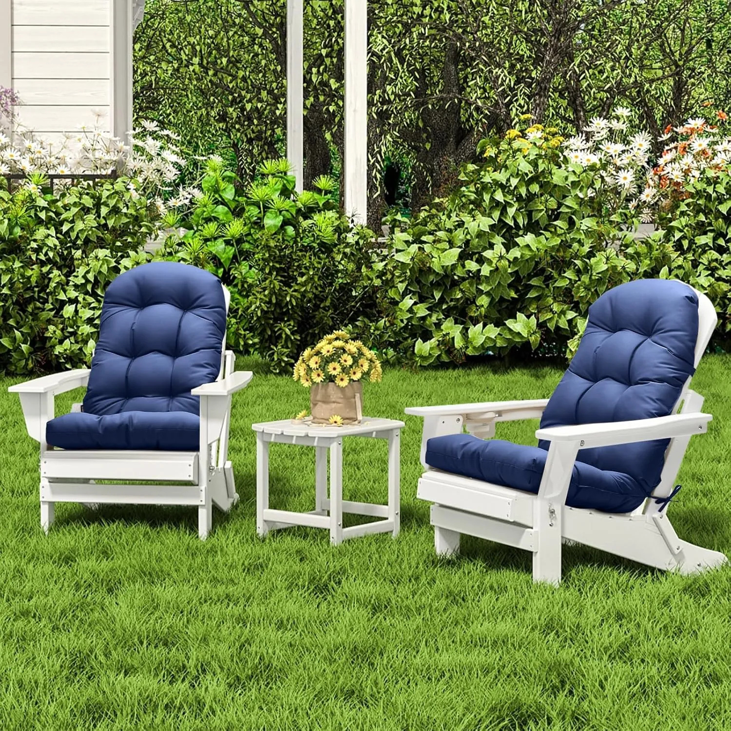 Adirondack Chair Cushion, High Back Patio Cushions with Adjustable Ties, 48.8x20.4x4.3, Waterproof Tufted Pillow, Fade Resistant Seat Rocking Chair Cushion for Indoor/Outdoor, Royal Blue, 2