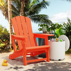 Adirondack Chair, Patio Chair with Cup Holder, Plastic Recliner Chair Without Screws Install, Outdoor Funiture for Backyard Garden Lawn Beach, 400 LBS Capacity, Orange