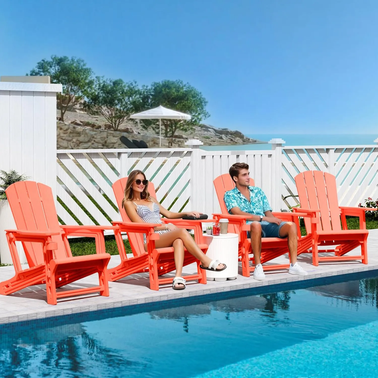 Adirondack Chair, Patio Chair with Cup Holder, Plastic Recliner Chair Without Screws Install, Outdoor Funiture for Backyard Garden Lawn Beach, 400 LBS Capacity, Orange