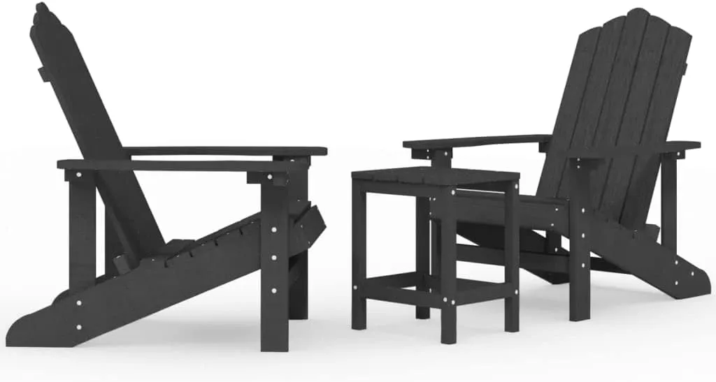 Adirondack Chairs and Table Set 2-Piece Outdoor Patio Furniture HDPE Anthracite Weather-Resistant Seating for Garden Poolside Backyard