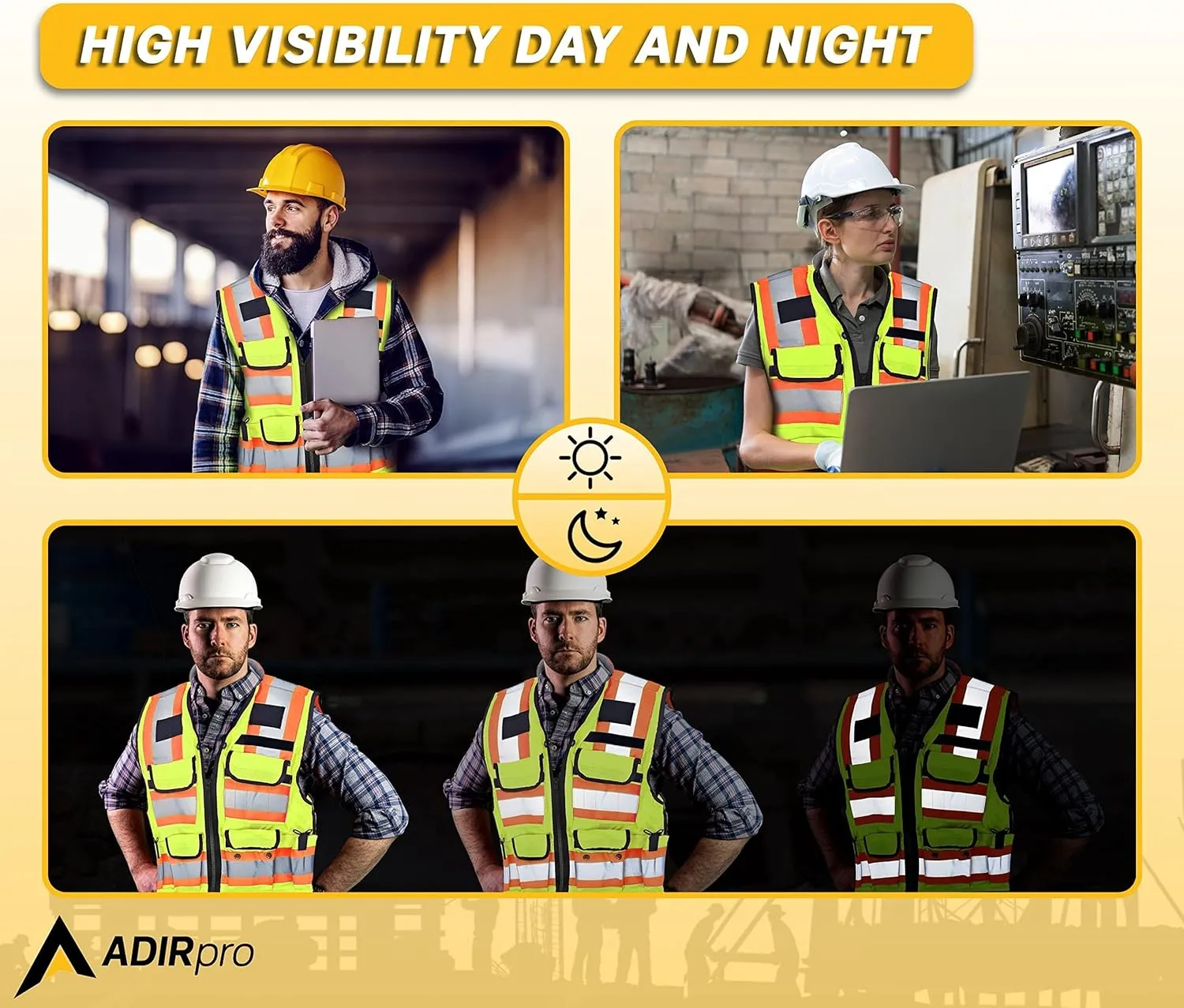 AdirPro Surveyor Safety Vest with Pockets - High visibility Reflective Construction Vest