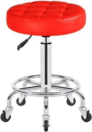 Adjustable Height Stool with 5 Wheels/Thick Sponge,Modern Chrome Steel PU Leather Bar Stool Work Shop Stool,Hydraulic Rolling Swivel Salon Stool,Massage Spa Tattoo C red,Green (Red)