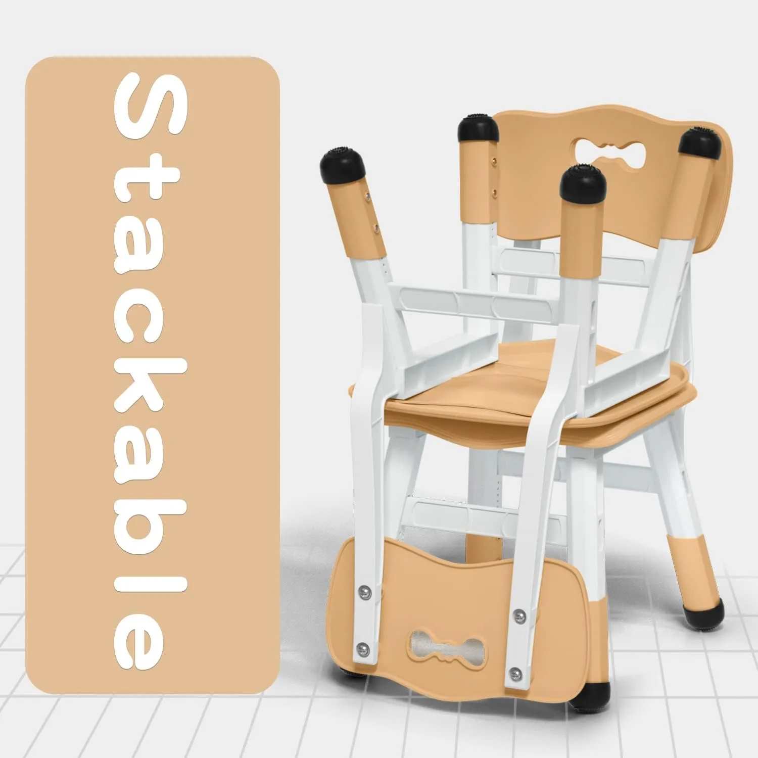 Adjustable Kid Chairs Indoor 3 Level Adjustable Suitable for Children Age 2-6. Maximum load-bearing 220LBS Suitable for Family Classroom and Nursery Child Seat Set (2-Pack-Beige)