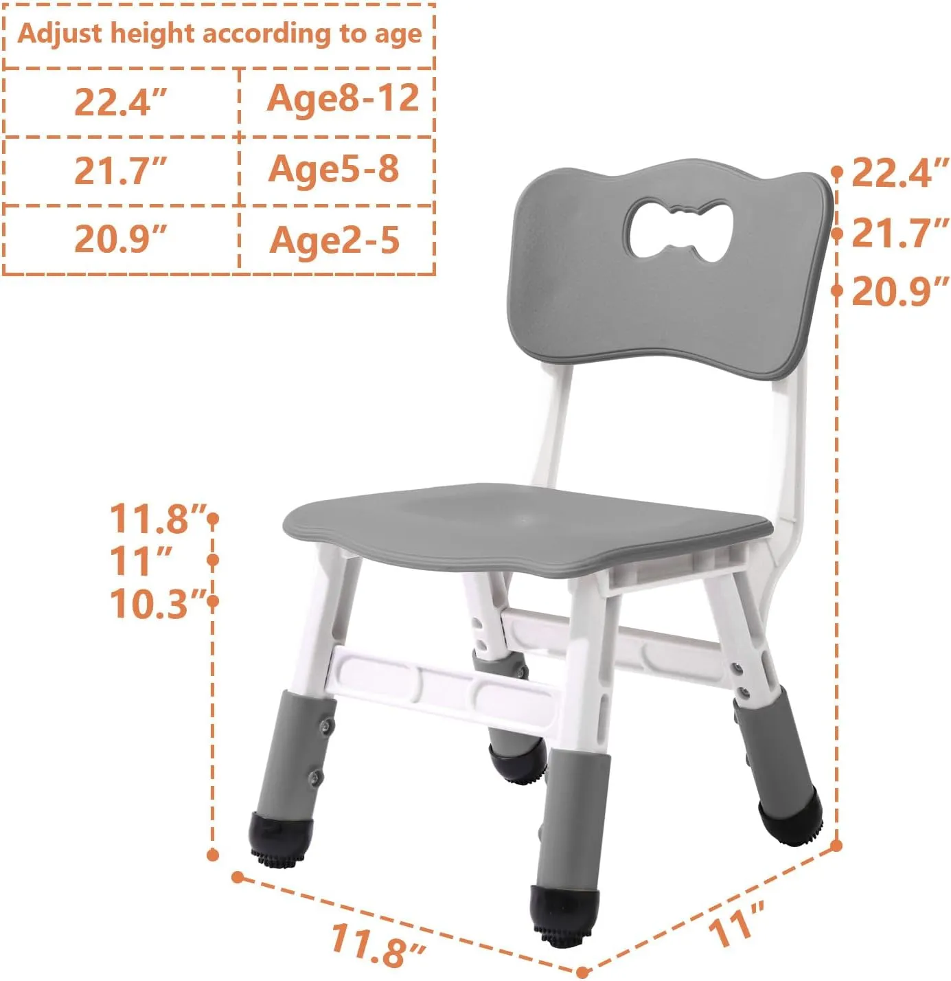 Adjustable Kid Chairs Indoor 3 Level Adjustable Suitable for Children Age 2-6. Maximum load-bearing 220LBS Suitable for Family Classroom and Nursery Child Seat Set (2-Pack-Dark Grey)