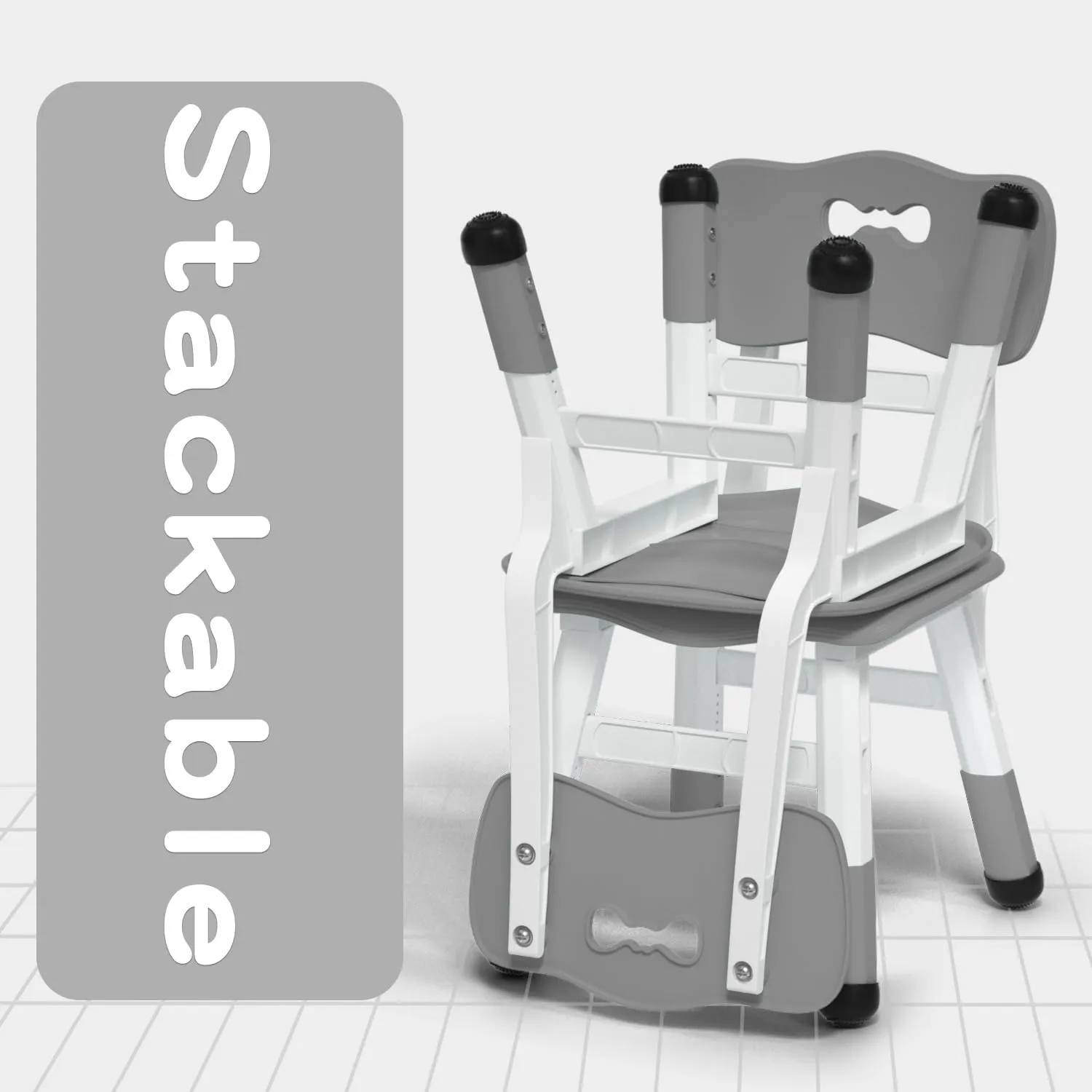 Adjustable Kid Chairs Indoor 3 Level Adjustable Suitable for Children Age 2-6. Maximum load-bearing 220LBS Suitable for Family Classroom and Nursery Child Seat Set (2-Pack-Dark Grey)