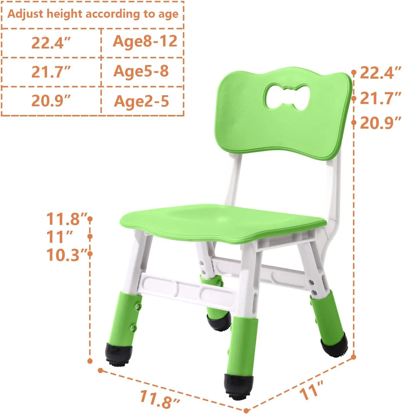 Adjustable Kid Chairs Indoor 3 Level Adjustable Suitable for Children Age 2-6. Maximum Load-Bearing 220LBS Suitable for Family Classroom and Nursery Child Seat Set (2-Pack-Green)
