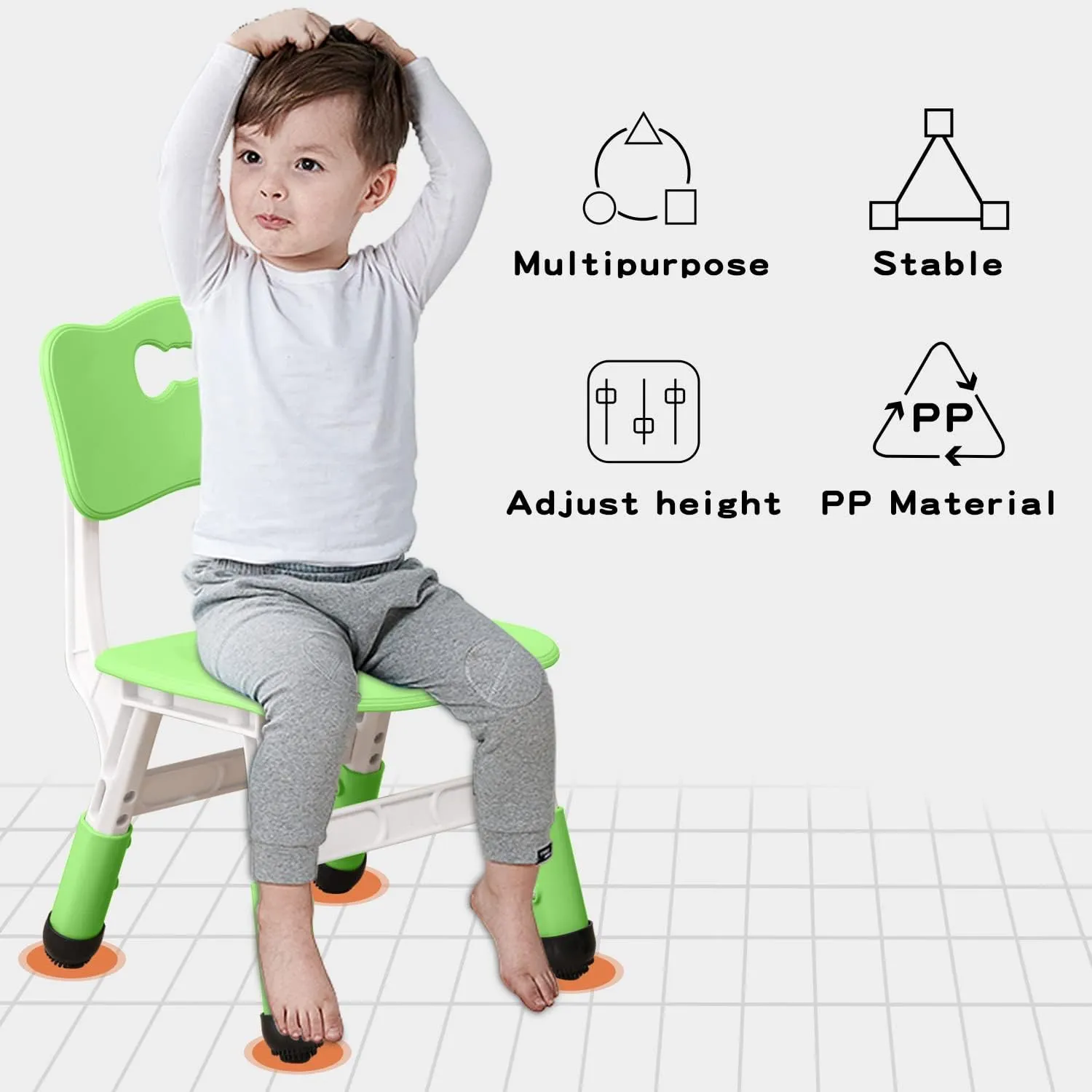 Adjustable Kid Chairs Indoor 3 Level Adjustable Suitable for Children Age 2-6. Maximum Load-Bearing 220LBS Suitable for Family Classroom and Nursery Child Seat Set (2-Pack-Green)