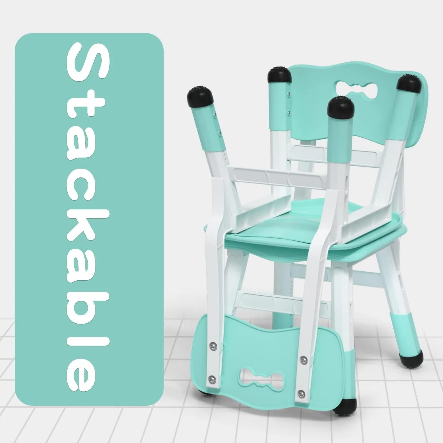 Adjustable Kid Chairs Indoor 3 Level Adjustable Suitable for Children Age 2-6. Maximum Load-Bearing 220LBS Suitable for Family Classroom and Nursery Child Seat Set (2-Pack-Mint Green)