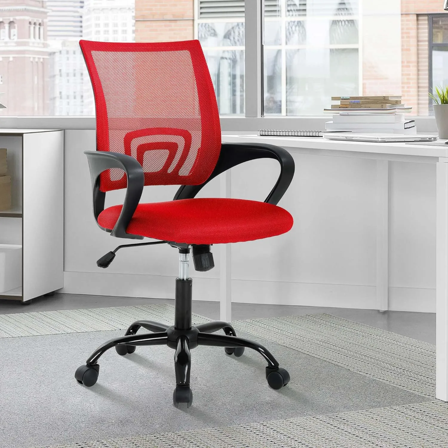 Adjustable Lumbar Support Mesh Back Office Desk Chair - Home & Study, Red
