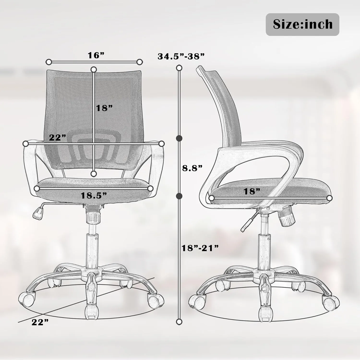 Adjustable Lumbar Support Mesh Back Office Desk Chair - Home & Study, Red