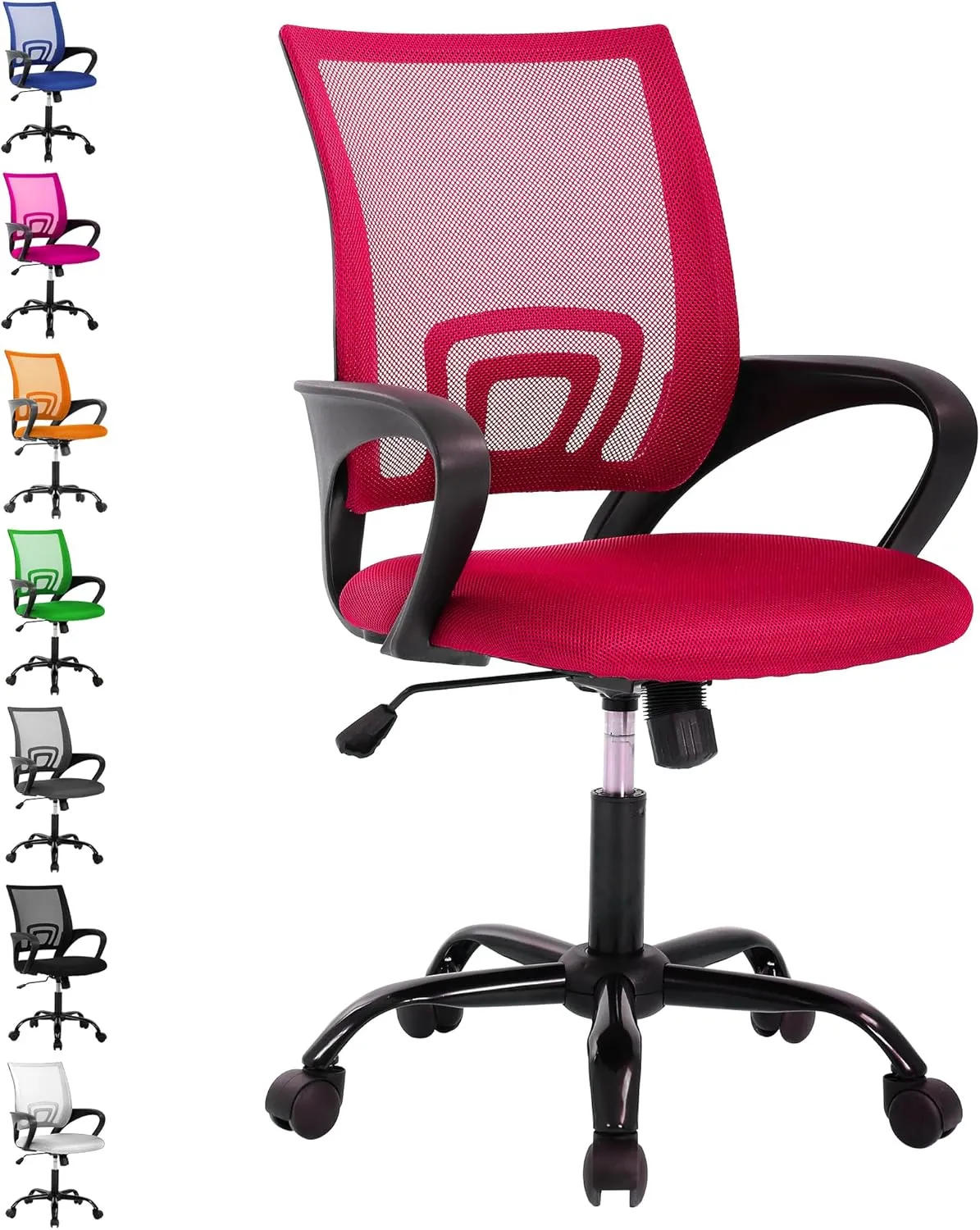 Adjustable Lumbar Support Mesh Back Office Desk Chair - Home & Study, Red