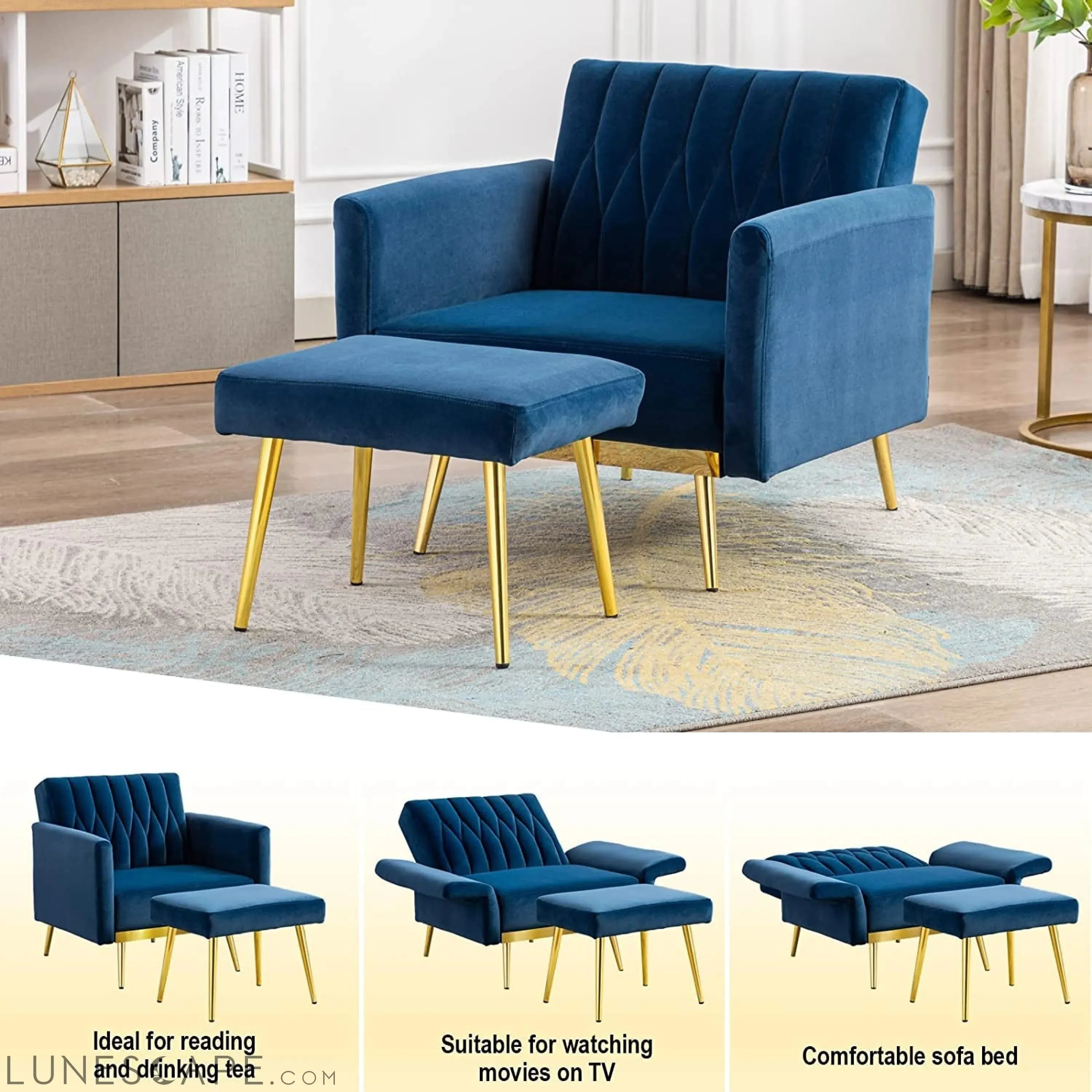 Adjustable Velvet Lounge Chair with Ottoman