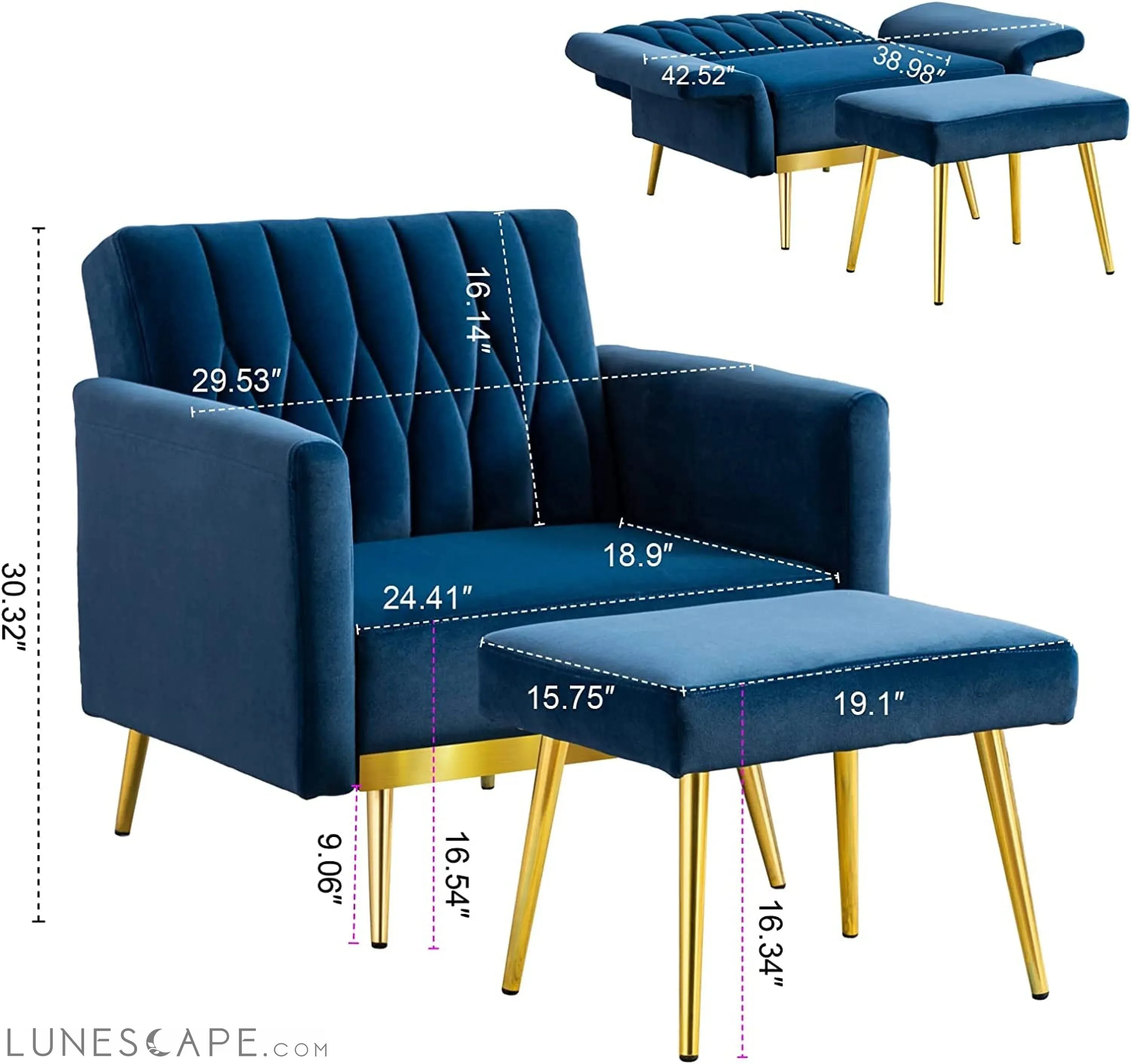 Adjustable Velvet Lounge Chair with Ottoman