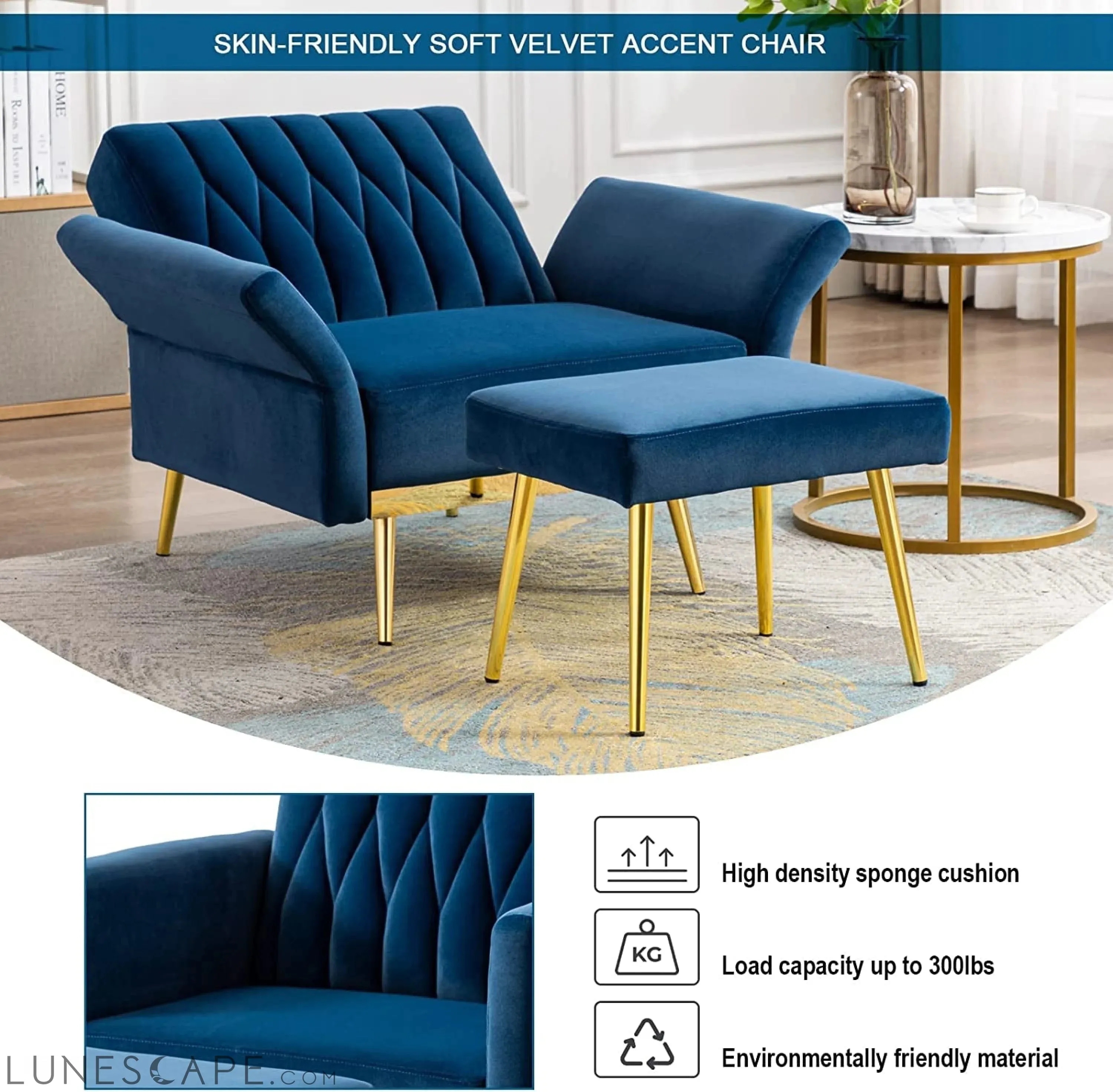 Adjustable Velvet Lounge Chair with Ottoman