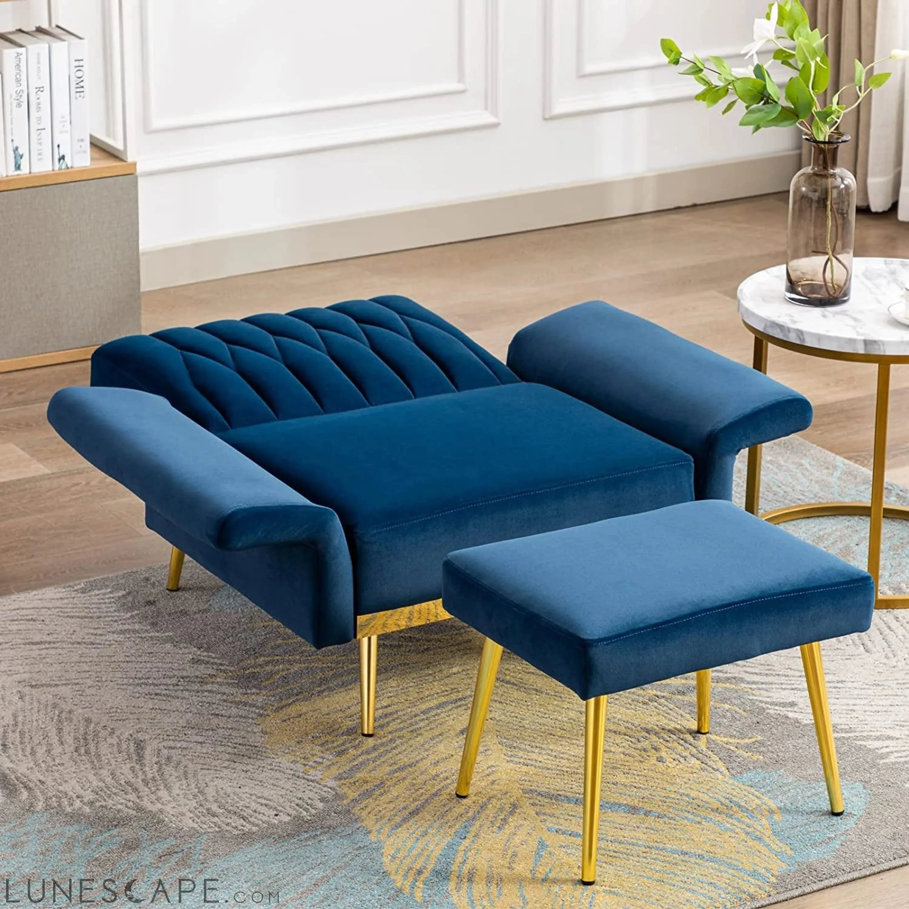 Adjustable Velvet Lounge Chair with Ottoman