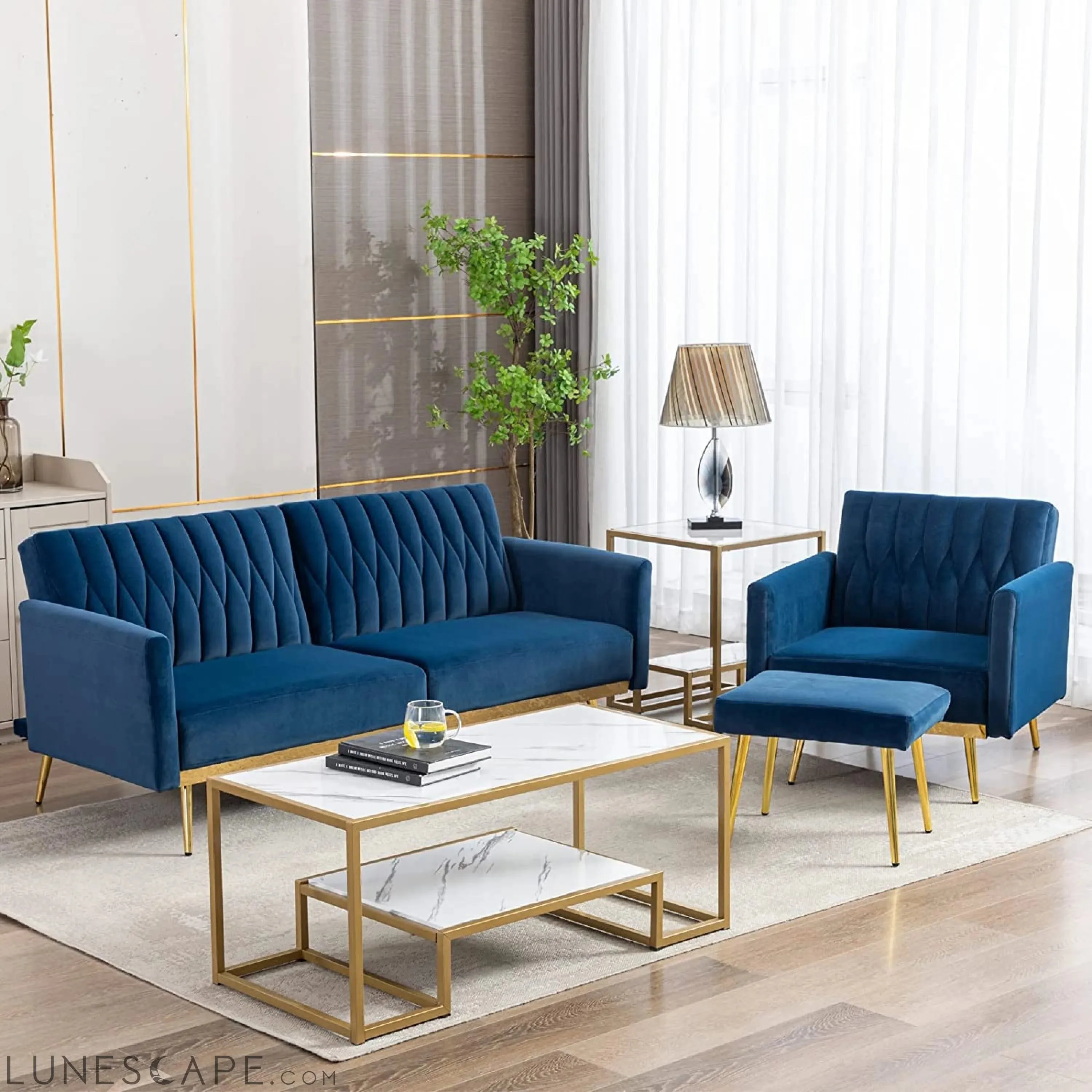 Adjustable Velvet Lounge Chair with Ottoman