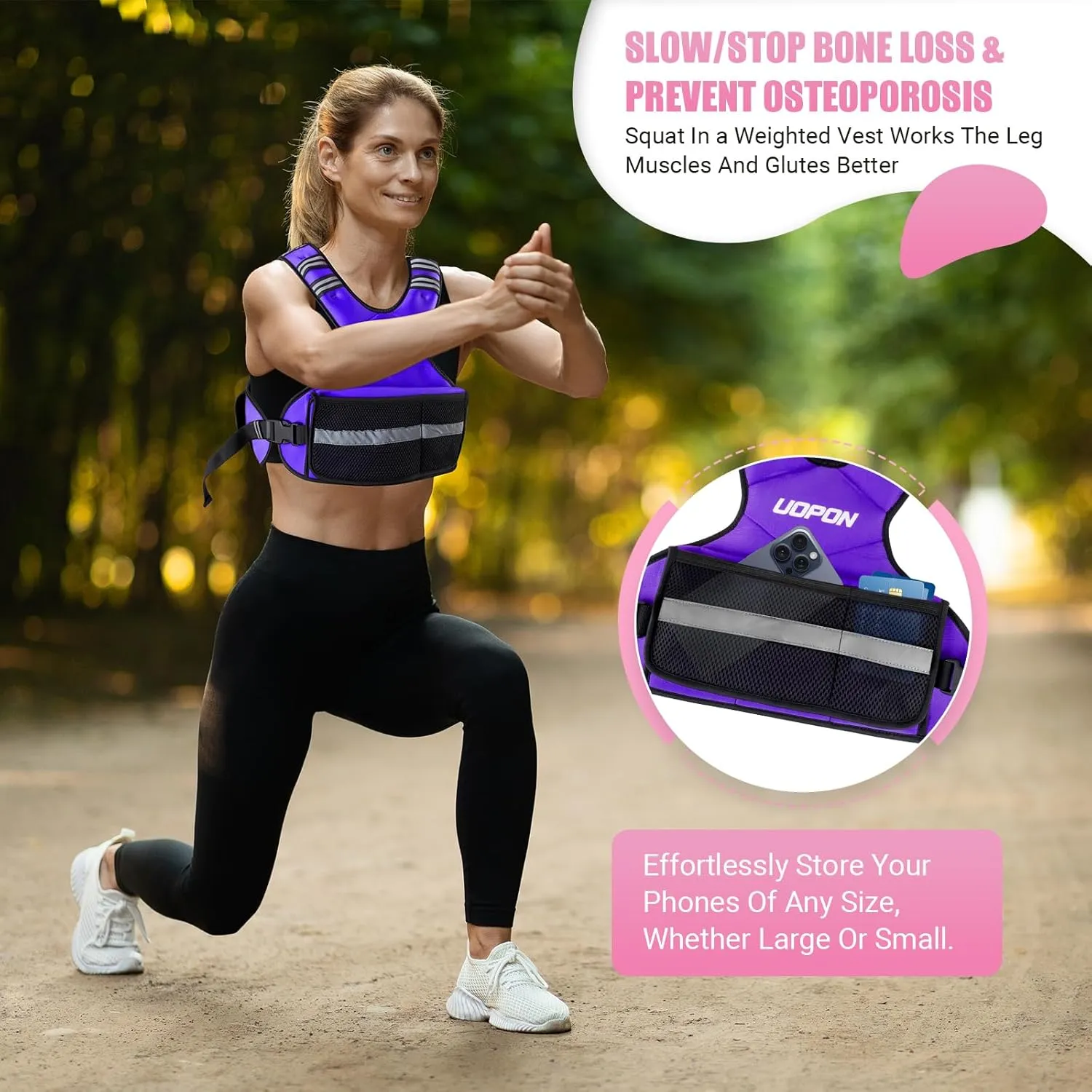 Adjustable Weighted Vest for Women, 6-12 Lbs Rucking Vest with 6 Ironsand Weights, Great Weighted Vest with Plus Pockets & Reflective Strips for Running, Walking, Workout and Strength Training