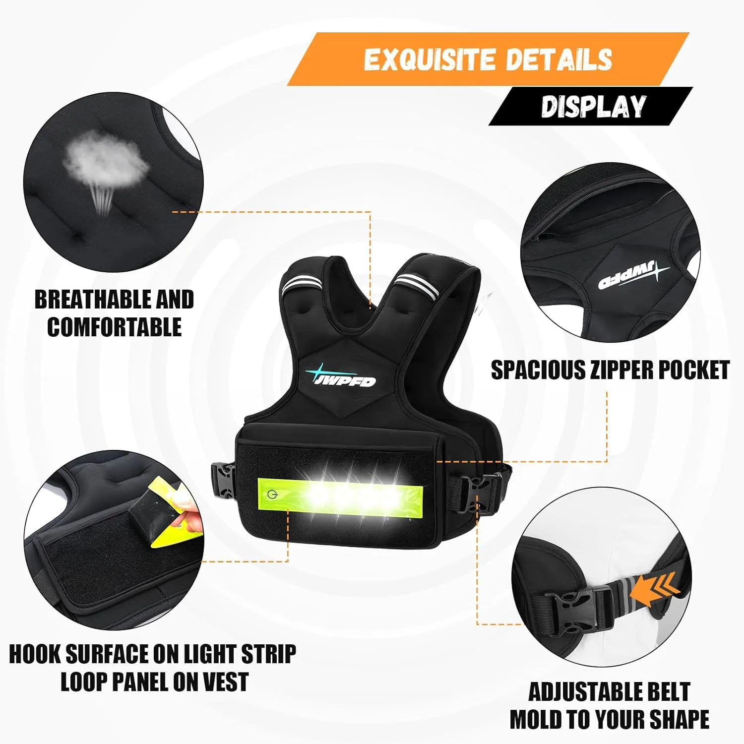 Adjustable Weighted Vest for Women, 6-15lbs Rucking Vest with LED Light Strips, Weight Vest with 6 Ironsand Weights, and Zipper Pocket for Strength Training, Walking, Running