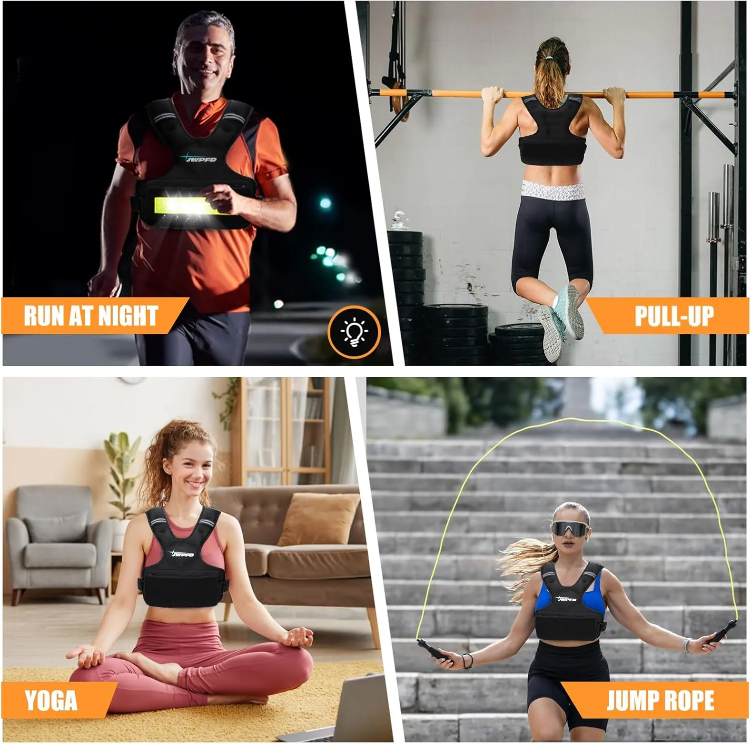 Adjustable Weighted Vest for Women, 6-15lbs Rucking Vest with LED Light Strips, Weight Vest with 6 Ironsand Weights, and Zipper Pocket for Strength Training, Walking, Running