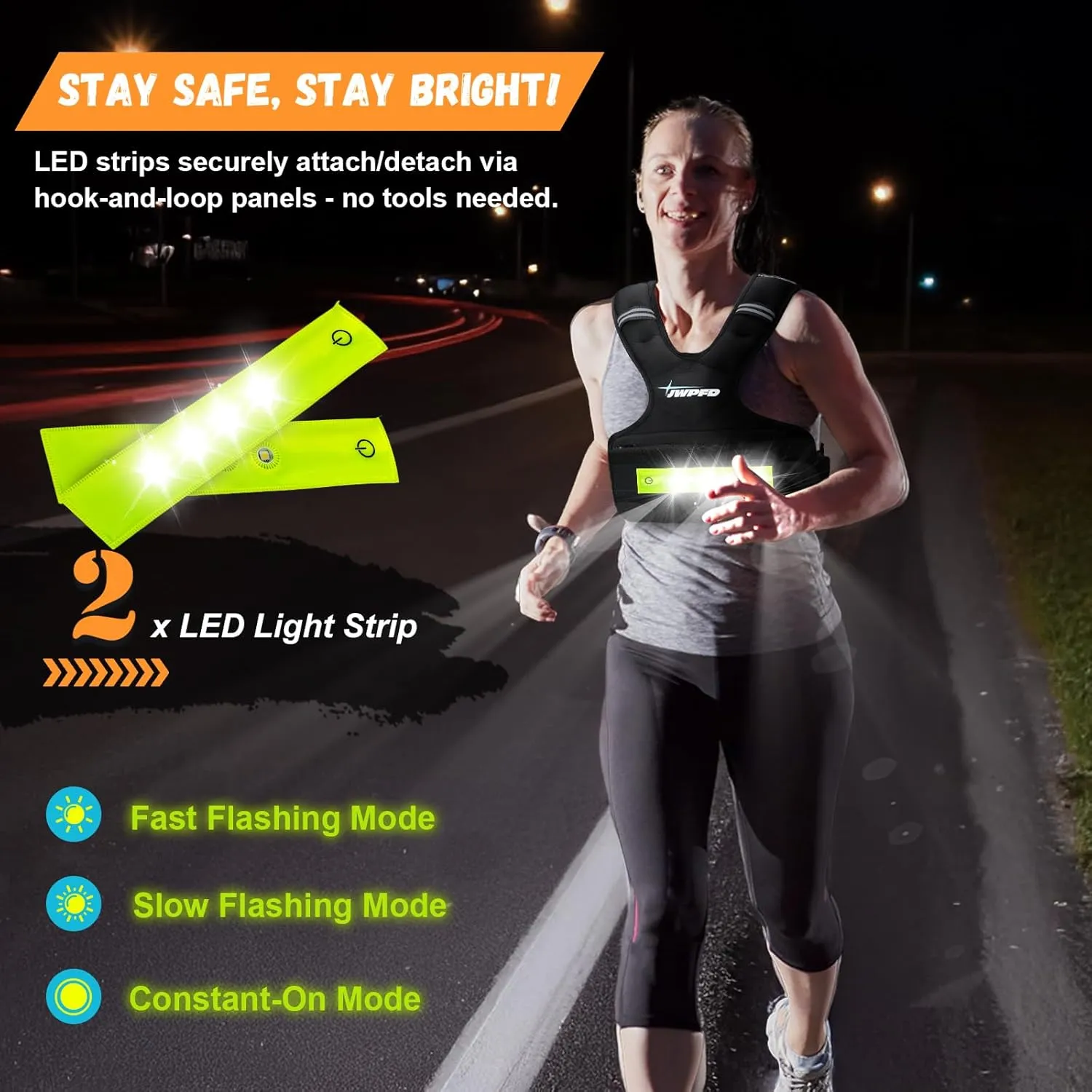 Adjustable Weighted Vest for Women, 6-15lbs Rucking Vest with LED Light Strips, Weight Vest with 6 Ironsand Weights, and Zipper Pocket for Strength Training, Walking, Running