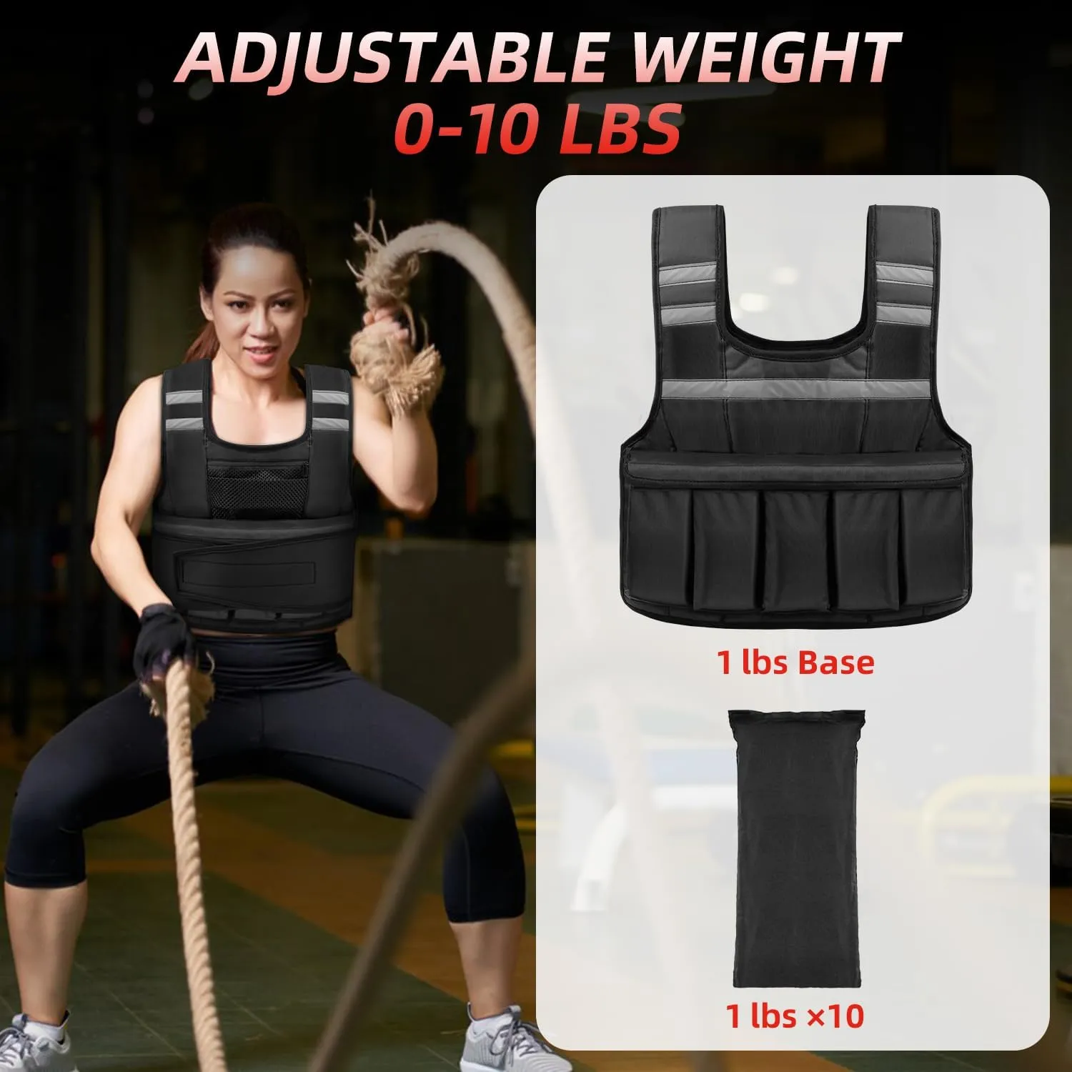 Adjustable Weighted Vest for Women and Men, 1-11 lbs/2-22 lbs/2-32 lbs Weighted Vest for Running, Walking, Strength Training with Reflective Strip & Storage Bag