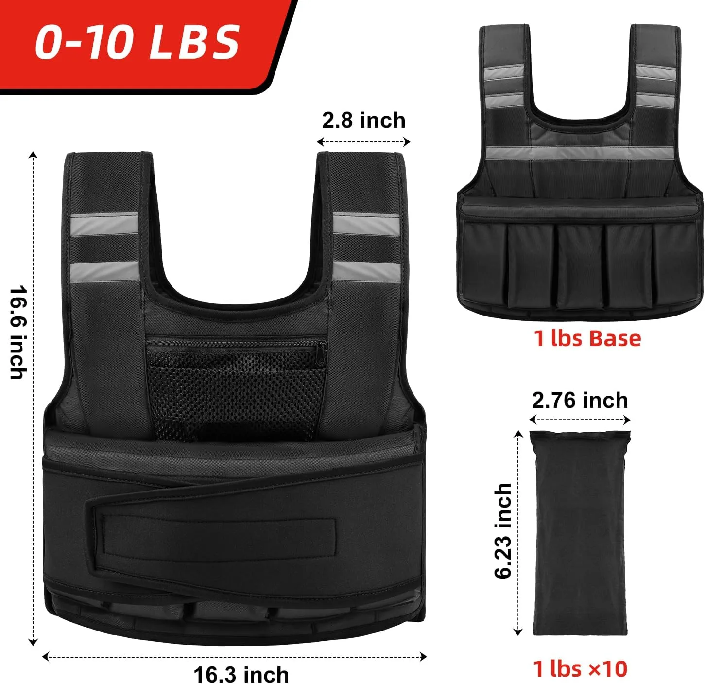 Adjustable Weighted Vest for Women and Men, 1-11 lbs/2-22 lbs/2-32 lbs Weighted Vest for Running, Walking, Strength Training with Reflective Strip & Storage Bag