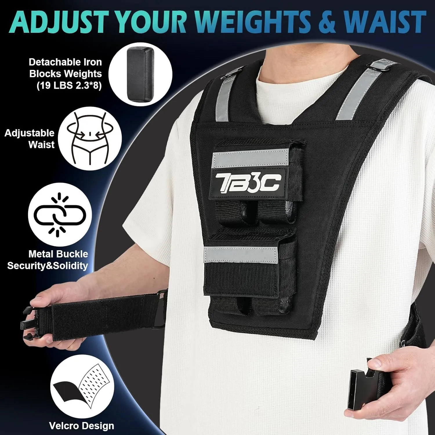 Adjustable Weighted Vest Men 19lbs/ 30lbs/ 40lbs Weights with Reflective Stripe, Weight Vest Woman Workout Vest for Strength Training,Running & Walking.