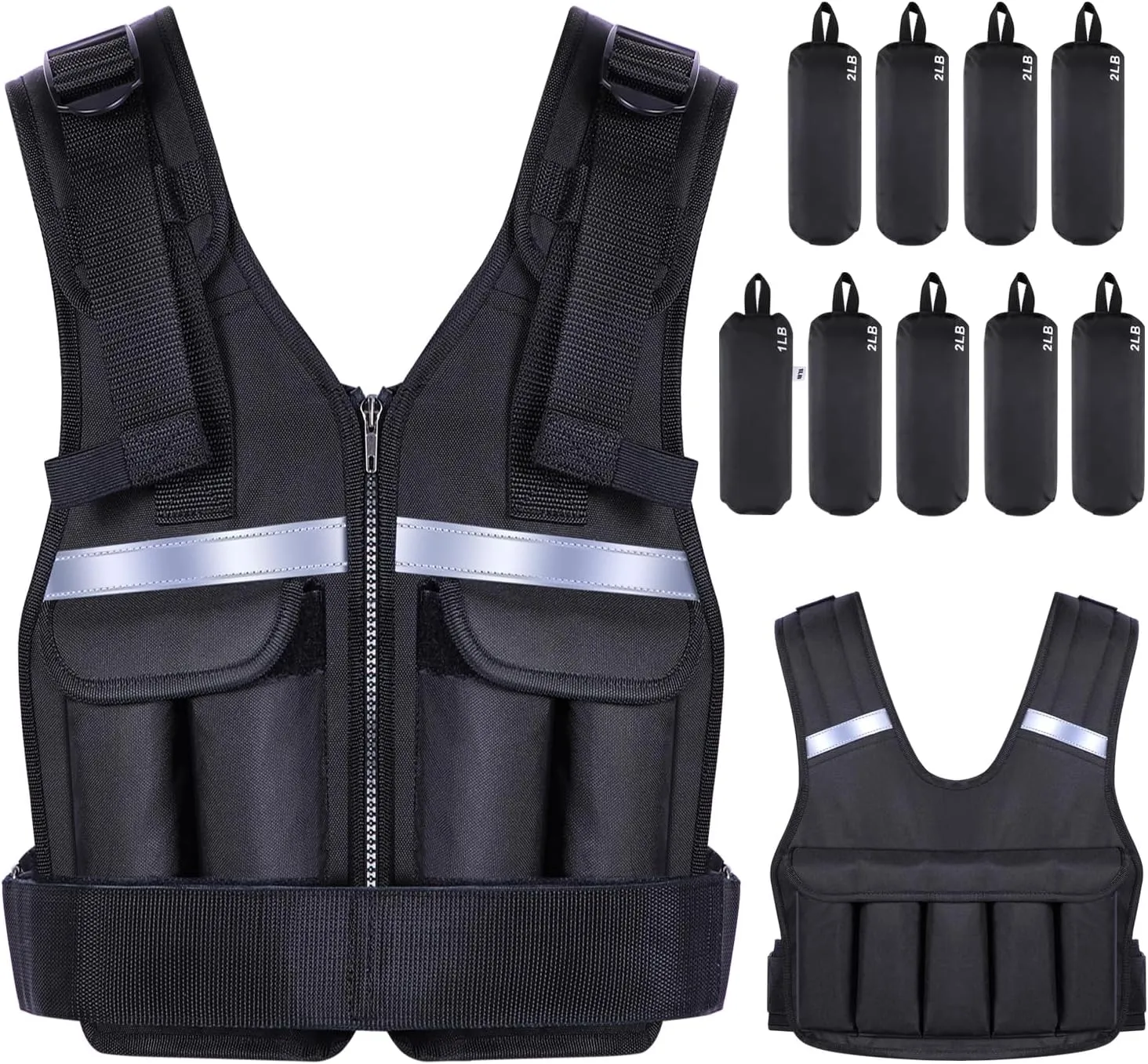 Adjustable Weighted Vest Weights Set: Sportneer 2-18 lbs/2-42 lbs Body Weight Vests 16 In 1 Fast Adjust Running Vest for Men Women Gym Home Workout Fitness Strength Training 2-18/42 lbs Removable