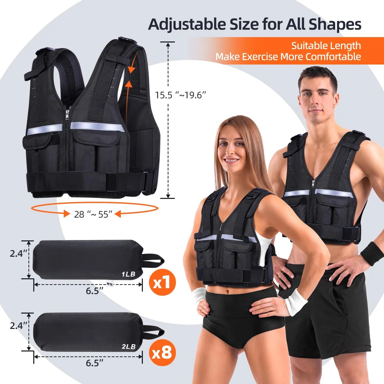Adjustable Weighted Vest Weights Set: Sportneer 2-18 lbs/2-42 lbs Body Weight Vests 16 In 1 Fast Adjust Running Vest for Men Women Gym Home Workout Fitness Strength Training 2-18/42 lbs Removable