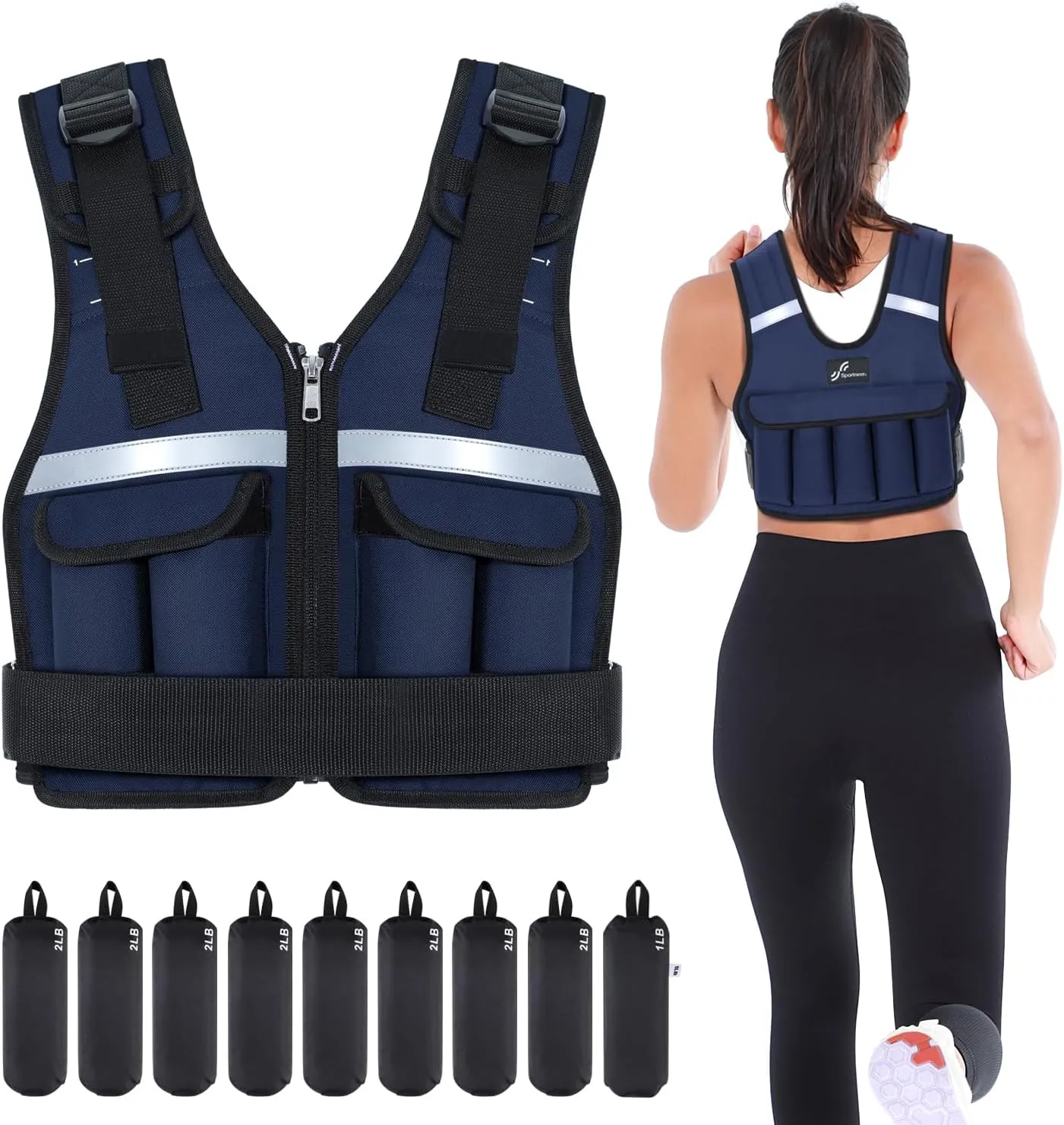 Adjustable Weighted Vest Weights Set: Sportneer 2-18 lbs/2-42 lbs Body Weight Vests 16 In 1 Fast Adjust Running Vest for Men Women Gym Home Workout Fitness Strength Training 2-18/42 lbs Removable