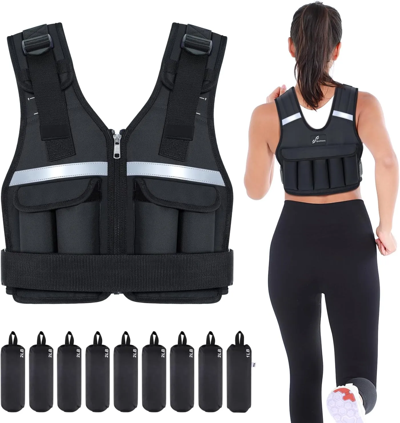 Adjustable Weighted Vest Weights Set: Sportneer 2-18 lbs/2-42 lbs Body Weight Vests 16 In 1 Fast Adjust Running Vest for Men Women Gym Home Workout Fitness Strength Training 2-18/42 lbs Removable