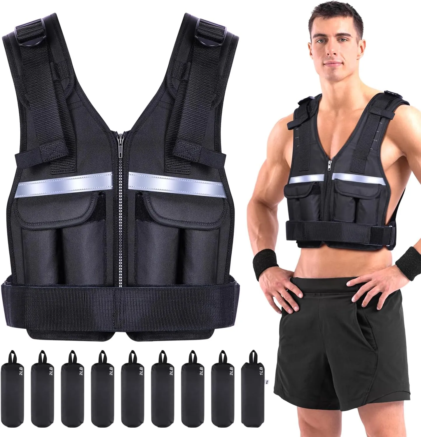 Adjustable Weighted Vest Weights Set: Sportneer 2-18 lbs/2-42 lbs Body Weight Vests 16 In 1 Fast Adjust Running Vest for Men Women Gym Home Workout Fitness Strength Training 2-18/42 lbs Removable