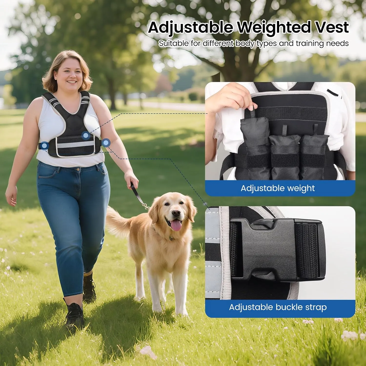 Adjustable Weighted Vest Woman 4-10lb/12-18lb/20-32lb Weighted Vest Men with 6 Ironsand Weights, Shoulder Pads and Large Pocket for Walking Running Crossfit Strength Training