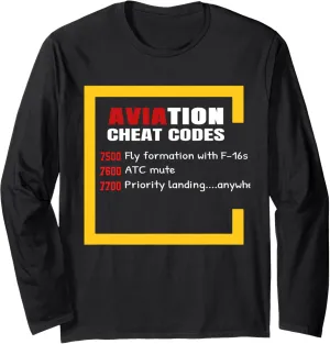 Airplane Aircraft Shirt Funny Aviation Cheat Codes gift Tees Long Sleeve T-Shirt
