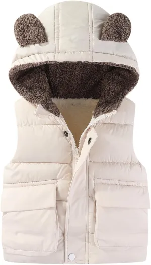 AIWUHE Toddler Boys Girls Hooded Puffer Vest Padded Warm Winter Jacket Sleeveless Bear ears Zipper Up Coat with pocket 1-7Y