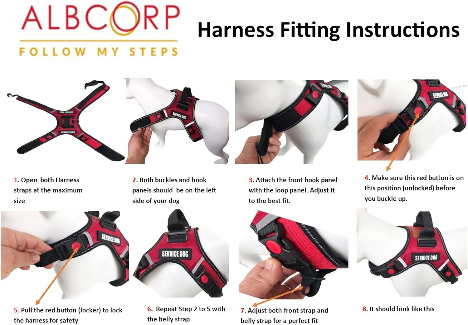 ALBCORP Reflective Service Dog Vest Harness – No-Pull Harness with Handle & Comfy Mesh Padding – Available in Sizes XS-XL– with 2 Removable Hook & Loop Service Dog Patches, Extra Large, Red