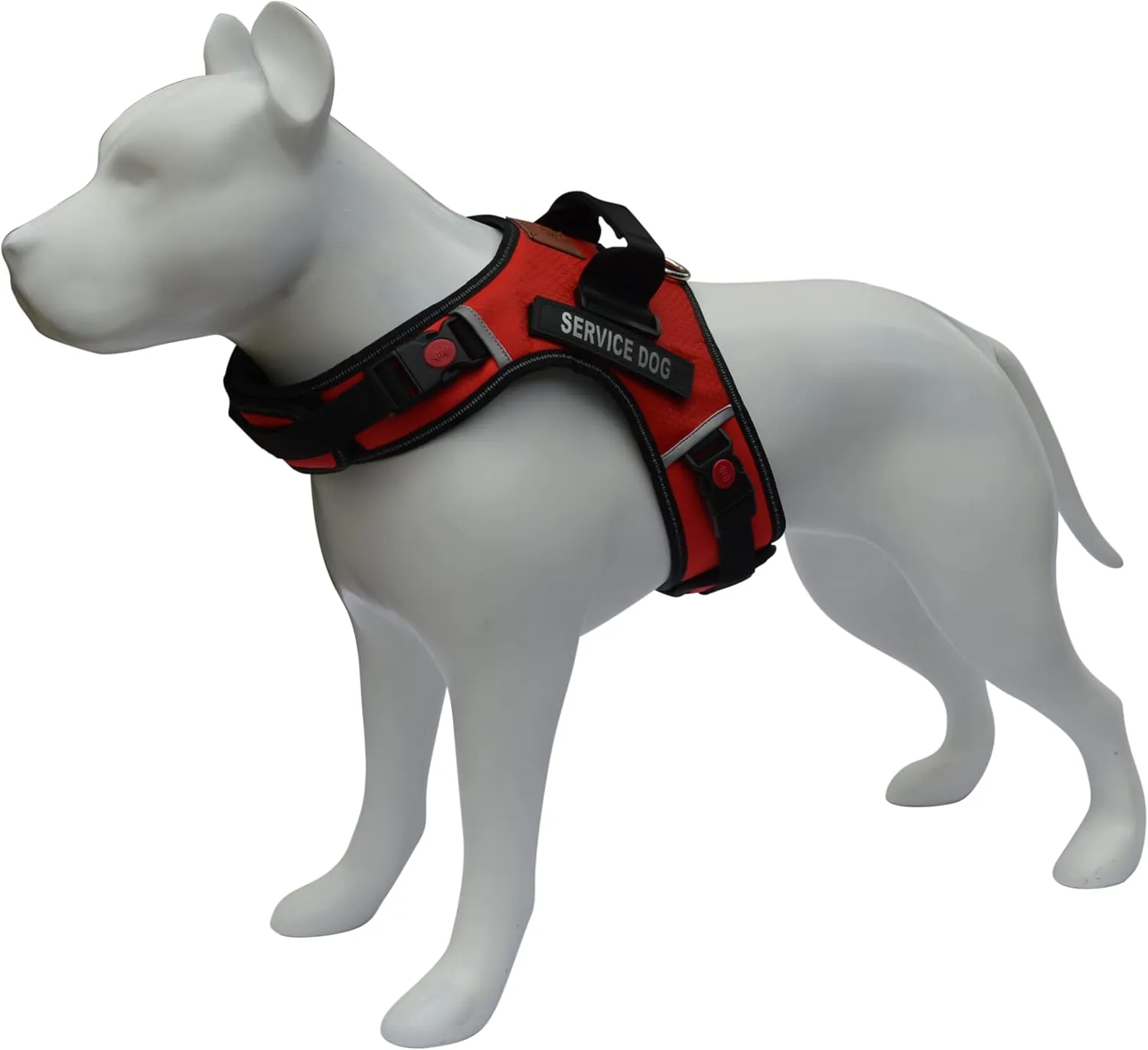 ALBCORP Reflective Service Dog Vest Harness – No-Pull Harness with Handle & Comfy Mesh Padding – Available in Sizes XS-XL– with 2 Removable Hook & Loop Service Dog Patches, Extra Large, Red