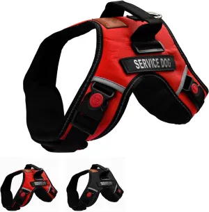 ALBCORP Reflective Service Dog Vest Harness – No-Pull Harness with Handle & Comfy Mesh Padding – Available in Sizes XS-XL– with 2 Removable Hook & Loop Service Dog Patches, Extra Large, Red