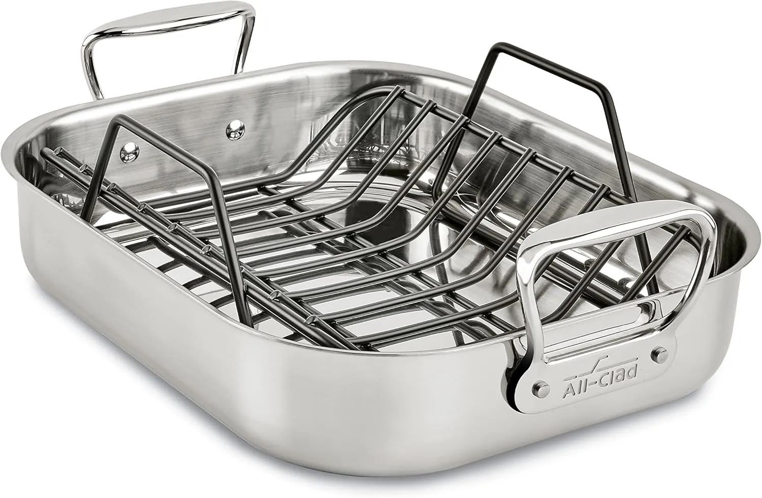 All-Clad Specialty Stainless Steel Roaster with Nonstick Rack 11x14 Inch Oven Broiler Safe 500F Roaster Pan, Pots and Pans, Cookware Silver