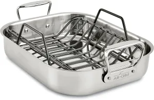All-Clad Specialty Stainless Steel Roaster with Nonstick Rack 11x14 Inch Oven Broiler Safe 500F Roaster Pan, Pots and Pans, Cookware Silver