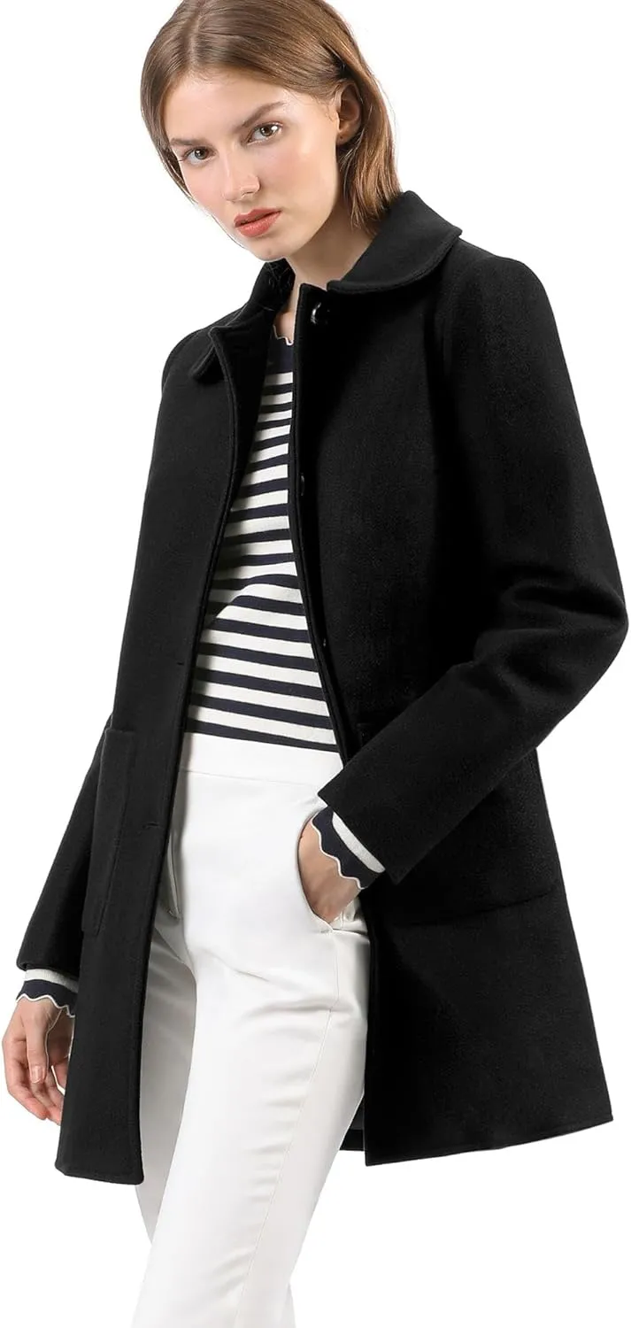 Allegra K Women's Winter Single Breasted Peter Pan Collar Outwear Trench Coat