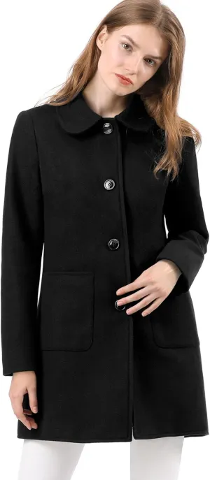Allegra K Women's Winter Single Breasted Peter Pan Collar Outwear Trench Coat
