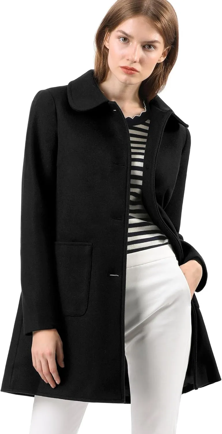 Allegra K Women's Winter Single Breasted Peter Pan Collar Outwear Trench Coat