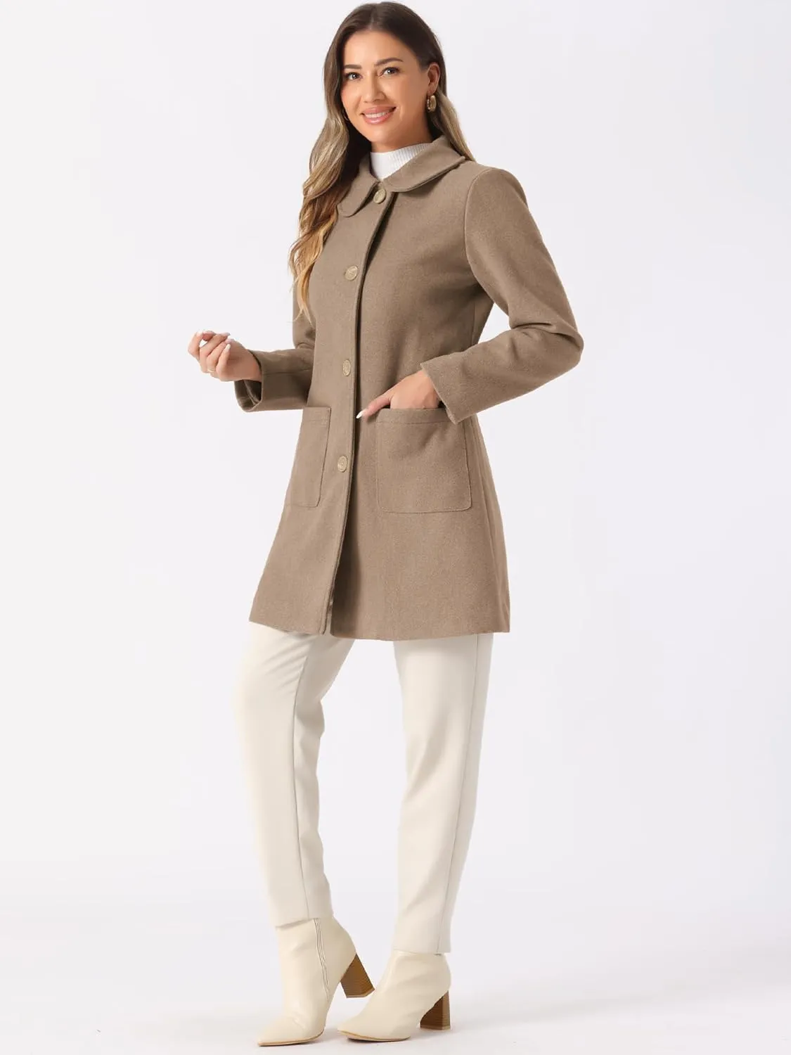 Allegra K Women's Winter Single Breasted Peter Pan Collar Outwear Trench Coat