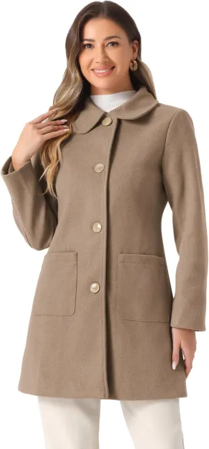 Allegra K Women's Winter Single Breasted Peter Pan Collar Outwear Trench Coat