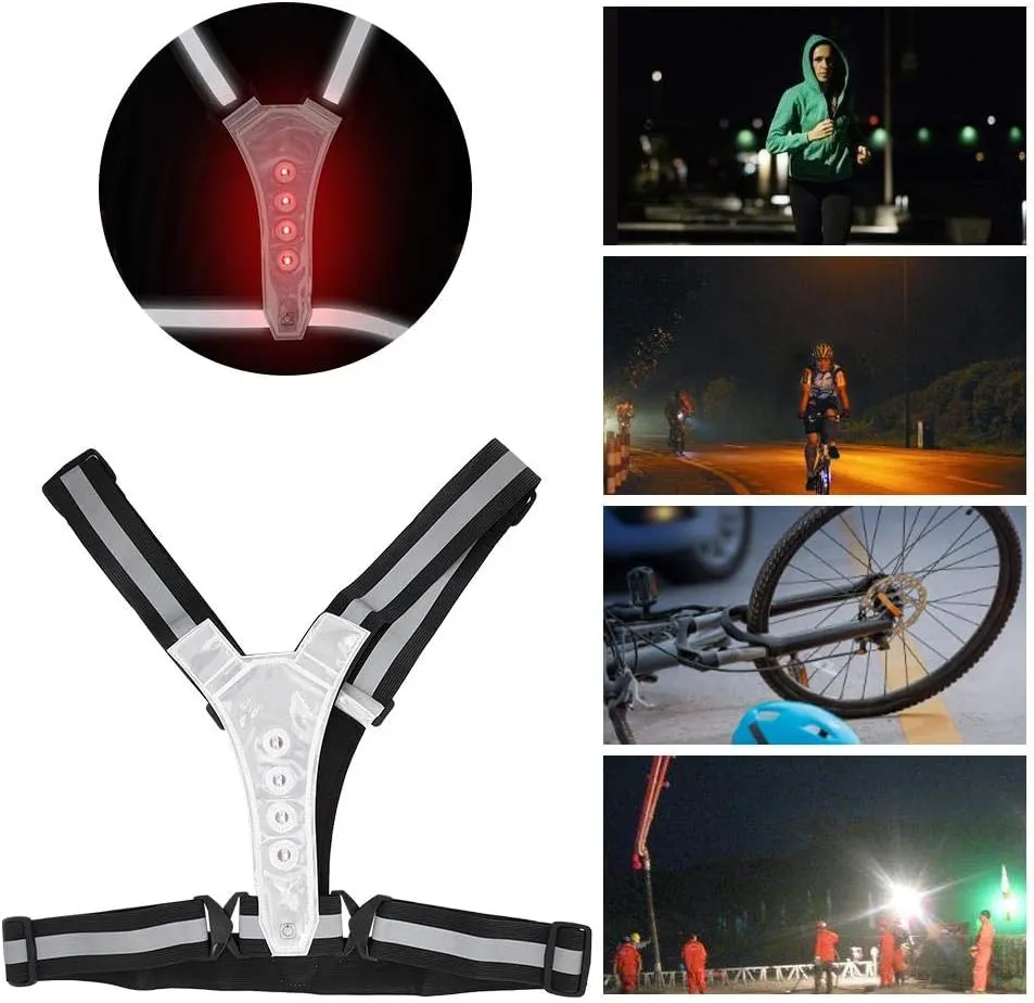 Alomejor Led Safety Vest High Visibility Reflective Running Vest with Adjustable Waist for Night Light Jogging Biking Cycling